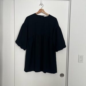 Zara Black Puff-Sleeve Babydoll Dress
